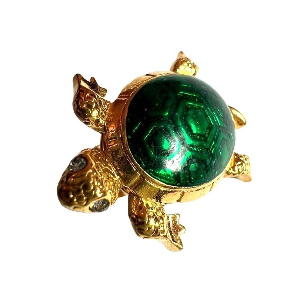 Avon Precious Sentiments Turtle Pin Green Enamel Gold Tone Vintage Brooch